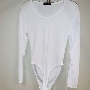 NastyGal White Ribbed Long Sleeve Body Suit